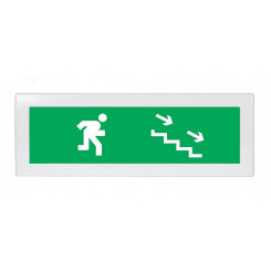Оповещатель световой, двухстороннее исполнение с петлями для потолочного крепления Молния-2-24 Человек по лестнице вниз зеленый фон