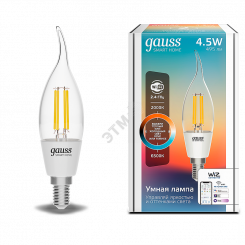 Лампа светодиодная умная LED 4.5 Вт 495 Лм 2000-6500К E14 свеча на ветру изм.цвет.темп.+дим. управление по Wi-Fi Smart Home Filament Gauss