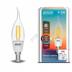 Лампа светодиодная умная LED 4.5 Вт 495 Лм 2000-6500К E14 свеча на ветру изм.цвет.темп.+дим. управление по Wi-Fi Smart Home Filament Gauss