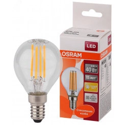 Лампа светодиодная LED 4Вт Е14 STAR ClassicP (замена 40Вт),теплый, прозр. Филаментная Osram