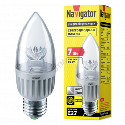 Лампа светодиодная LED 7вт Е27 белый прозрачная свеча