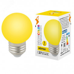 Лампа декоративная светодиодная LED-G45-1W/YELLOW/E27/FR/С Форма шар матовая. Цвет желтый Картон ТМ Volpe