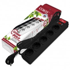 Сетевой фильтр ''СОЮЗ'' ПВС 3*0,75 5гн., 3м, выкл ючатель с индикацией, с/з, черный, премиум упаковка