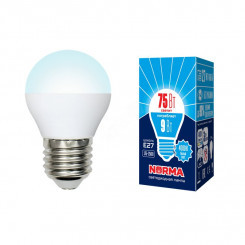 Лампа светодиодная LED-G45-9W/NW/E27/FR/NR Форма шар, матовая. Серия Norma. Белый свет (4000K). Картон. ТМ Volpe
