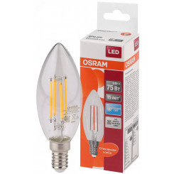 Лампа светодиодная LED 6Вт E14 CLB75 белый, Filament прозр.свеча OSRAM