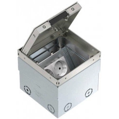 Лючок UDHome2 укомплектованный 2 розетки 2К+З (без выемки под н/п) сталь нерж. 140х140х110 мм