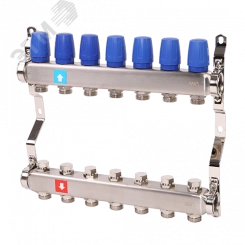 Коллекторная группа с ручными регулировочными клапанами 1' х 7 выходов 3/4' НР евроконус