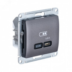 GLOSSA USB РОЗЕТКА тип-C 65W высокоскор.заряд. QC, PD, механизм, ГРАФИТ