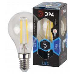Лампа светодиодная филаментная F-LED P45-5W-840-E14 (филамент, шар, 5Вт, нейтр, E14 (25/50/3000) ЭРА