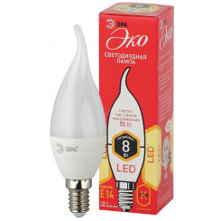 Лампа светодиодная ECO LED BXS-8W-827-E14 (диод, свеча на ветру, 8Вт, тепл, E14 (10/100/2800) ЭРА