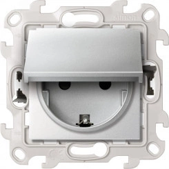 Розетка IP44 с крышкой, заземлением и шторками Schuko 2Р+Е 16A 250В~ с системой Push&Go цвета алюминий S24 Harmonie