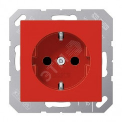 Штепсельная розетка SCHUKO одинарная, с заземлением, с шторками, 16A, 250В  (механизм + накладка, без рамки). Серия A500  Материал- термопласт  Цвет- красный
