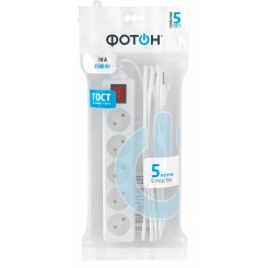 Удлинитель сетевой ФОТОН 10-55S [1х5], 5м, 10А, без заземления с выключателем, белый