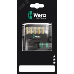 Набор бит с битодержателем Bit-Check 12 Wood 1 SB для работ по дереву 12 предметов с держателем-еврослот для подвеса комплектация: 1x 887/4 RR Универсальный держатель Rapidaptor с кольцевым магнитоммагнитным кольцом 1/4 x 57 мм 4x 855/1 TH Насад