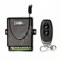Комплект управления по радиоканалу с динамическим кодом (приемник + брелок), память до 6 брелоков, 2 реле НЗ/НР, триггерный и импульсный режимы, частота 433 МГц, 12 В DC/ 24 В DC, 12 мА