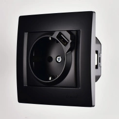 KARINA Розетка с/з + USB разъём чёрный бархат (10шт/120шт)