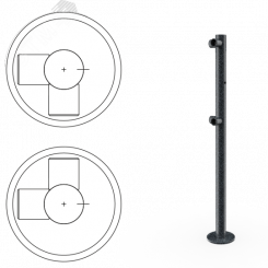 Стойка ограждения L-образная с отверстием под фиксатор 2 муфты, 2 муфты справа угол 90 градусов (антик серебро, черный)