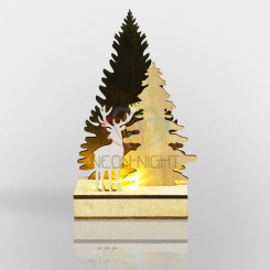 Деревянная домашняя фигурка с подсветкой Елочка с оленем 12*6*21,5 см