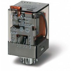 Реле универсальное электромеханическое монтаж в розетку 8-штырьковый разъем 2CO 10A контакты AgNi катушка 125В DC RTI кнопка тест+механический индикатор+диод+LED