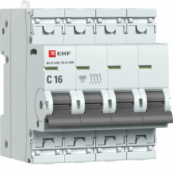 Автоматический выключатель 4P 16А (C) 6кА ВА 47-63N EKF PROxima