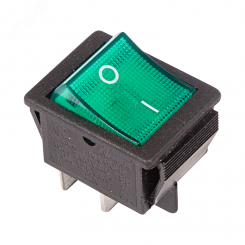 Выключатель клавишный 250V 16А (4с) ON-OFF зеленый  с подсветкой (RWB-502, SC-767, IRS-201-1)  REXANT (в упак. 1шт.)