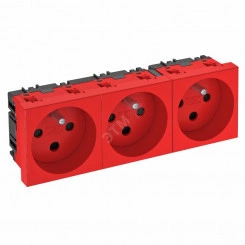 Розетка тройная 0° франц. стандарт, с кодом, 250 В, 16A (красный) Розетка тройная 0° франц. стандарт, с кодом, 250 В, 16A (красный)