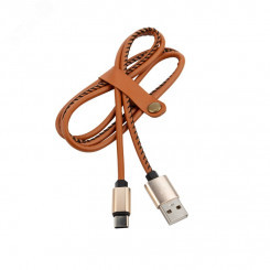 Кабель USB-Type-C, 2A, leather, brown, 1mУстройство зарядное
