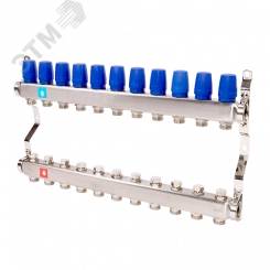 Коллекторная группа с ручными регулировочными клапанами 1' х 11 выходов 3/4' НР евроконус