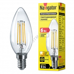 Лампа светодиодная LED 6вт Е14 теплый свеча FILAMENT