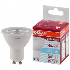 Лампа светодиодная LED 4Вт GU10 6500К 370лм 230V CL PAR16 (замена 35Вт) OSRAM LS
