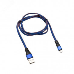 Кабель USB-microUSB 1 м, плоский провод, синяя джинсовая оплетка