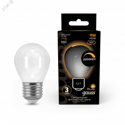 Лампа светодиодная LED 9 Вт 590 Лм 3000К теплая Е27 Шар диммируемая milky Filament Gauss