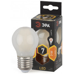 Лампа светодиодная филаментная F-LED P45-7W-827-E27 frost (филамент, шар мат., 7Вт, тепл, E27 (10/100/3000) ЭРА