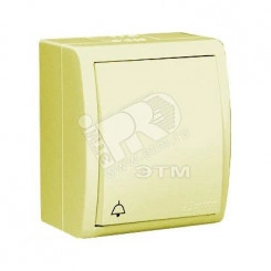 Simon15 Aqua Кнопка клавишная с символом «звонок» IP54 10А 250В винтовой зажим S15A слоновая кость