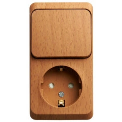 ЭТЮД блок открытой установки Розетка с зеземлением со шторками + Выключатель 1-клавиш., бук ЭТЮД блок открытой установки Розетка с зеземлением со шторками + Выключатель 1-клавиш., бук