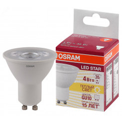 Лампа светодиодная LED 4Вт GU10 3000К 265лм 230V CL PAR16 (замена 35Вт) OSRAM LS