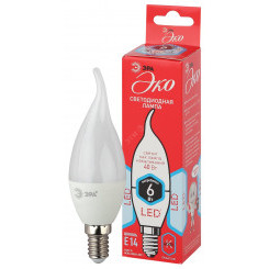 Лампа светодиодная ECO LED BXS-6W-840-E14 (диод, свеча на ветру, 6Вт, нейтр, E14 (10/100/2800) ЭРА
