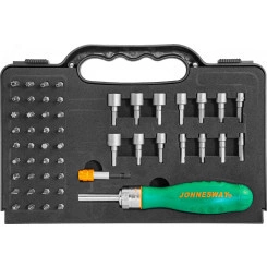 Рукоятка отверточная трещоточная в наборе с битами и насадками, 52 предмета