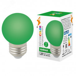 Лампа декоративная светодиодная LED-G45-1W/GREEN/E27/FR/С Форма шар матовая Цвет зеленый Картон ТМ Volpe