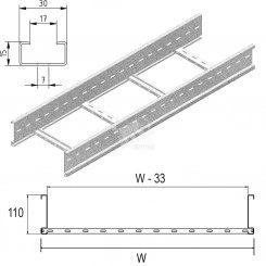 Кабельный лоток лестничного типа серии LIGHT, высота - 110 мм, ширина - 600 мм, длина - 6000 мм, кратность - 6м, I6 - Нержавеющая сталь (316)