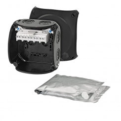 Коробка клеммная с компаундом 104х104х70 мм IP68 500мл 7хМ20/M25 5-пол. 1.5 -6кв.мм черная Коробка клеммная с компаундом 104х104х70 мм IP68 500мл 7хМ20/M25 5-пол. 1.5 -6кв.мм черная