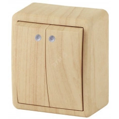 Выключатель двойной с подсветкой, 10АХ-250В, ОУ, Эра Эксперт, сосна,11-1205-11 Выключатель двойной с подсветкой, 10АХ-250В, ОУ, Эра Эксперт, сосна,11-1205-11