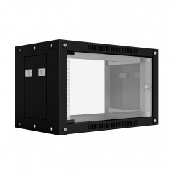 Шкаф настенный телекоммуникационный NTSS WS 6U 600х450х370мм, 2 профиля 19, дверь стеклянная, боковые стенки съемные, разобранный, черный RAL 9005