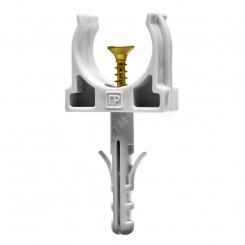 Крепеж-клипса с дюбелем и саморезом серая д20 в малой упаковке (10шт/900шт уп/кор)