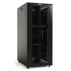 Шкаф напольный 19-дюймовый 42U 2055x600х1000мм передняя и задняя распашные перфорированные двери (75%) ручка с замком крыша нового типа цвет черный (RAL 9004) (разобранный)