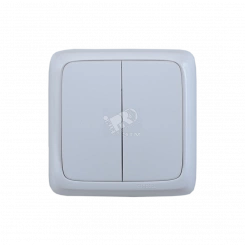 Выключатель двухклавишный наружный с изоляционной пластиной белый 10А Выключатель двухклавишный наружный с изоляционной пластиной белый 10А