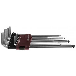 Набор ключей торцевых шестигранных удлиненных с шаром, H1.5-H10, 9 предметов Набор ключей торцевых шестигранных удлиненных с шаром, H1.5-H10, 9 предметов