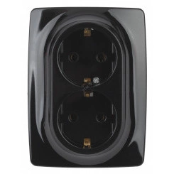 Розетка 2X2P+E Schuko со шторками , 16A-250В, Эра12, чёрный, 12-2108-06 Розетка 2X2P+E Schuko со шторками , 16A-250В, Эра12, чёрный, 12-2108-06