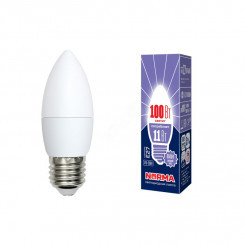 Лампа светодиодная LED-C37-11W/DW/E27/FR/NR . Форма свеча, матовая. Серия Norma. Дневной белый свет (6500K). Картон. ТМ Volpe