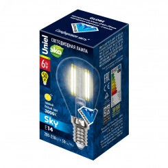 Лампа светодиодная LED 6вт 200-250В шар прозрачное 500Лм Е14 3000К Uniel Sky филамент Лампа светодиодная LED 6вт 200-250В шар прозрачное 500Лм Е14 3000К Uniel Sky филамент